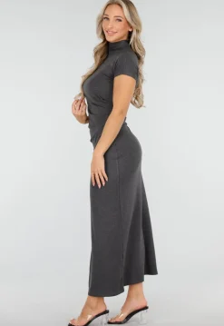 Donkergrijze Maxi Jurk met Col en Split