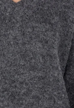 Donkergrijze Zachte Trui met V-Hals en Oversized Pasvorm