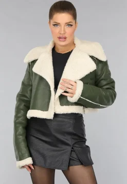 Donkergroene Cropped Lammy Coat