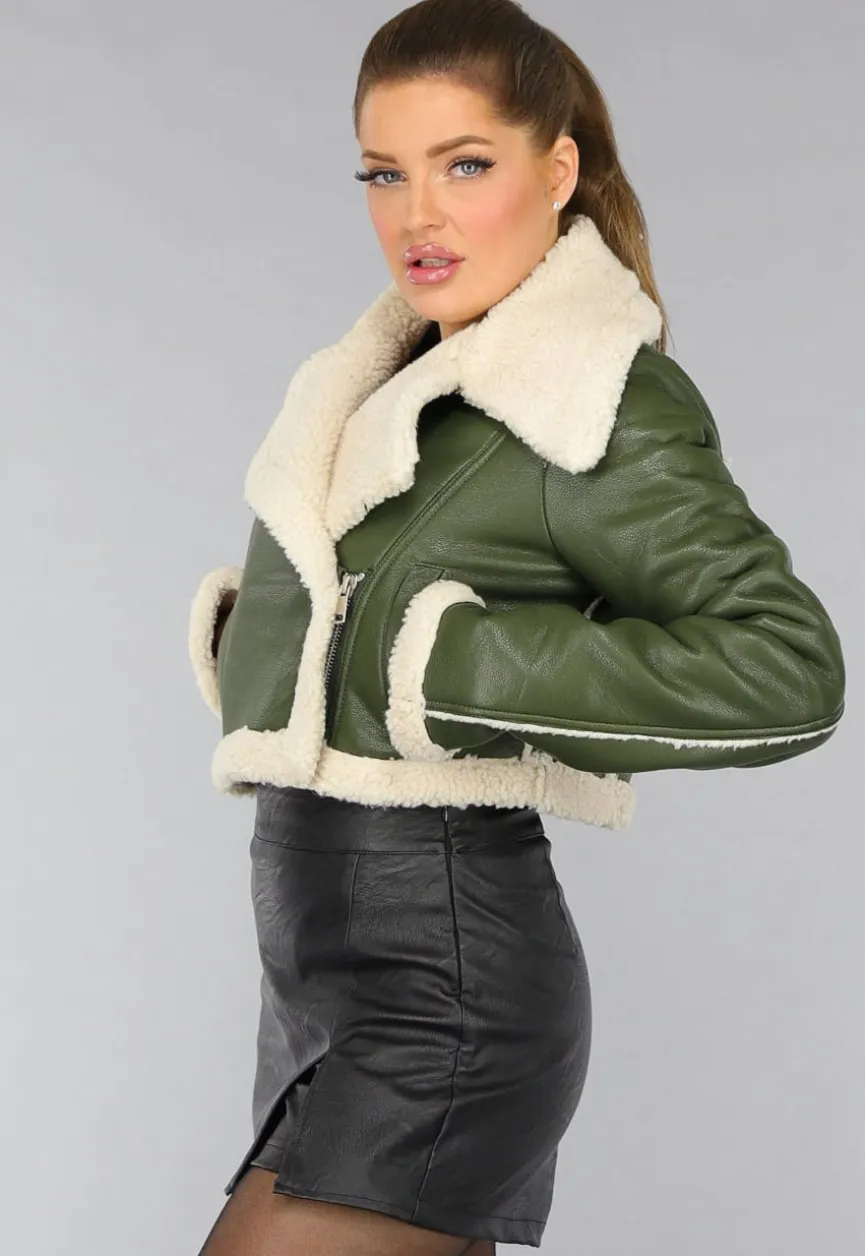 Donkergroene Cropped Lammy Coat