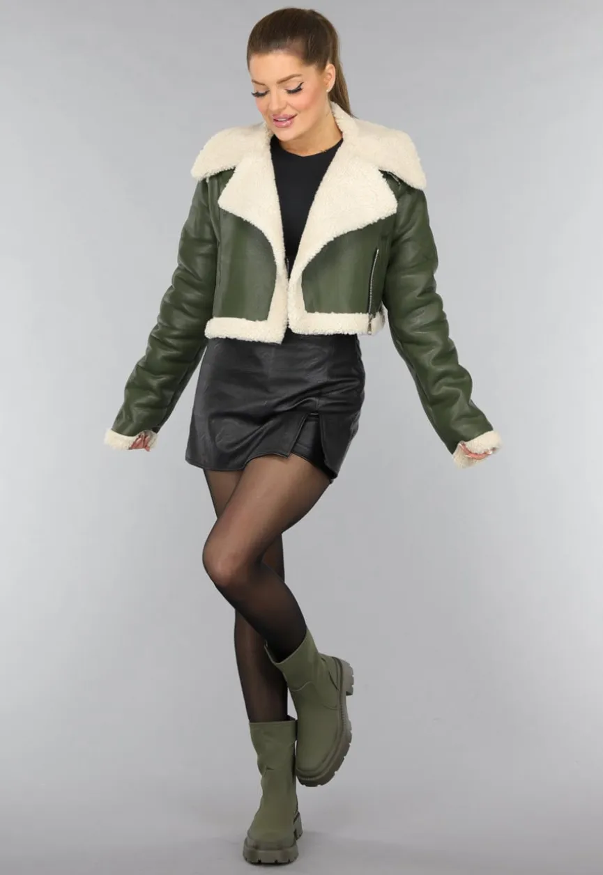 Donkergroene Cropped Lammy Coat
