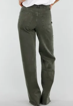 Donkergroene Denim Tall Jeans met Straight Leg, Hoge Taille en Lange Pijpen
