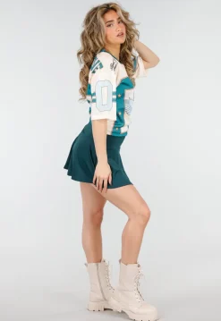 Donkergroene Geplooide Skort met Stretch
