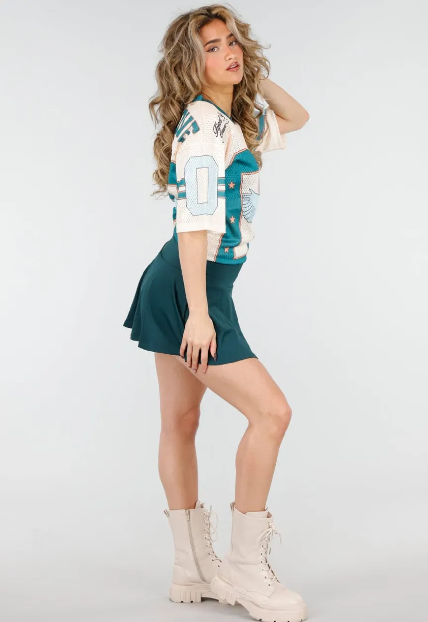 Donkergroene Geplooide Skort met Stretch