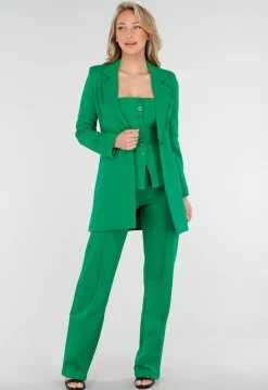 Donkergroene Halflange Blazer met Stretch