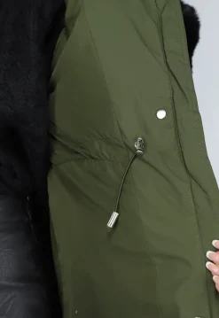 Donkergroene Oversized Puffer Jas met Bontkraag