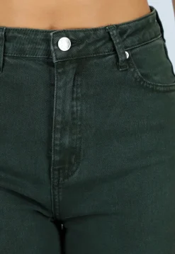 Donkergroene Wide Leg Jeans met Hoge Taille en Lichte Stretch