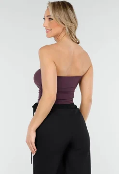 Donkerpaarse Sport Bandeau Top met Stretch en Pads