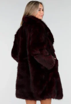 Donkerrode Faux Fur Jas met Brede Reverskraag