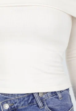 Ecru Off Shoulder Top met Lange Mouw