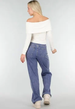 Ecru Off Shoulder Top met Lange Mouw