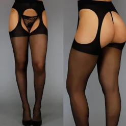 Effen Panty met Jarretel-Look Zwart