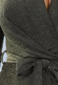 Elastische Gouden Glitter Jumpsuit met Wijde Pijpen