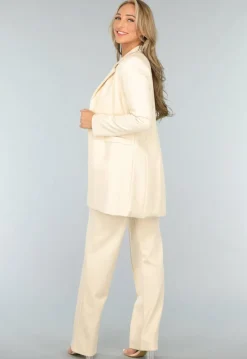 Elastische Straight Leg Pantalon in Beige