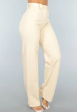 Elastische Straight Leg Pantalon in Beige