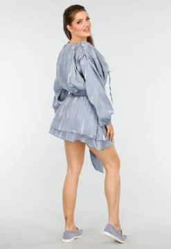 Elegante Glanzende Blauwe Mini Jurk