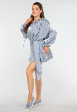 Elegante Glanzende Blauwe Mini Jurk