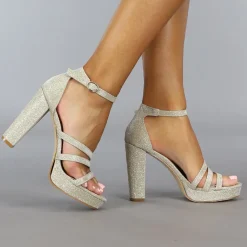 Elegante Gouden Glitter Sandaletten met Straps
