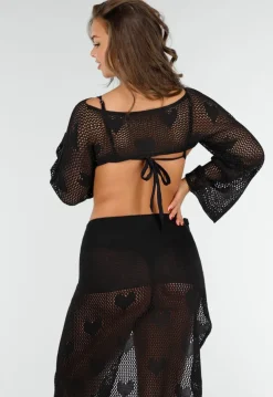 Elegant Zwart Gehaakte Strandcoverup Voor Stylish Zomerlook
