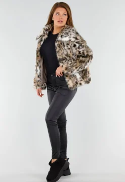 Faux Fur Jas met Luipaardprint en Kraag