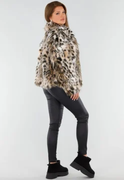 Faux Fur Jas met Luipaardprint en Kraag