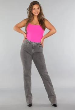 Fel Roze Mouwloze Body met Vierkante Hals