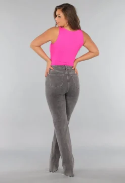 Fel Roze Mouwloze Body met Vierkante Hals