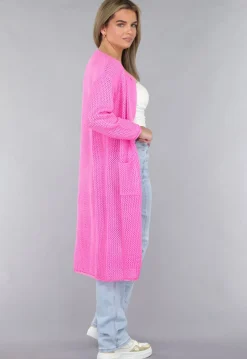 Felroze Oversized Gebreide Cardigan met Gouden Knopen