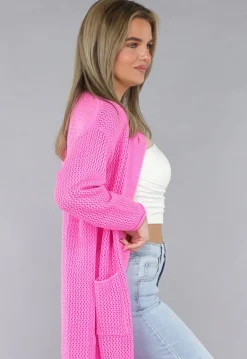 Felroze Oversized Gebreide Cardigan met Gouden Knopen