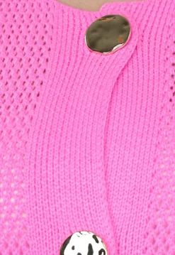 Felroze Oversized Gebreide Cardigan met Gouden Knopen