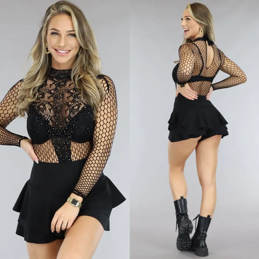 Fishnet Bodysuit met Glitters