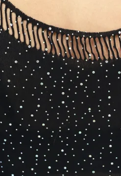 Fishnet Halter Bodysuit met Glitter Steentjes