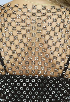 Fisnet Top met Strass Bloemen