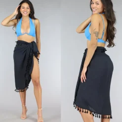 Franje Sarong in Zwart van Linnenlook