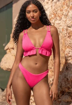 Fuchsia Bikini Top met Ruches en Uitneembare Pads