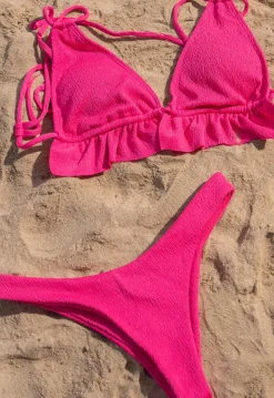Fuchsia Bikini Top met Ruches en Uitneembare Pads