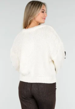 Gebreid Crème Vest met Donkerbruine Strikken