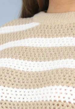Gebreide Camel Trui met Witte Strepen