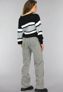 Gebreide Gestreepte One Shoulder Trui