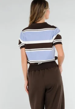 Gebreide Polo Top in Blauw en Bruin met Stretch
