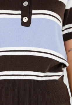 Gebreide Polo Top in Blauw en Bruin met Stretch