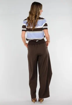 Gebreide Polo Top in Blauw en Bruin met Stretch