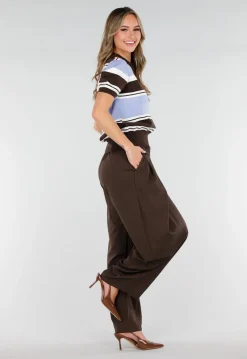 Gebreide Polo Top in Blauw en Bruin met Stretch