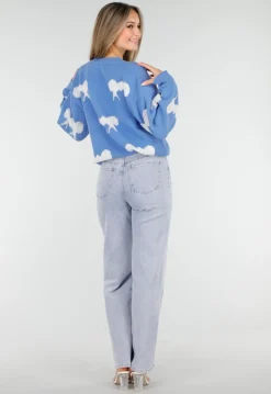 Gebreide Sweater in Blauw met Strikdetails