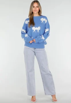 Gebreide Sweater in Blauw met Strikdetails