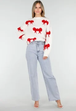 Gebreide Sweater in Wit met Strikdetails