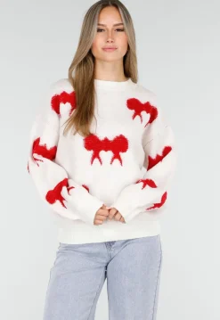 Gebreide Sweater in Wit met Strikdetails