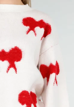 Gebreide Sweater in Wit met Strikdetails