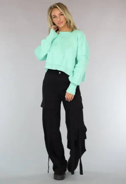 Gebreide Trui met Zichtbare Naden in Turquoise
