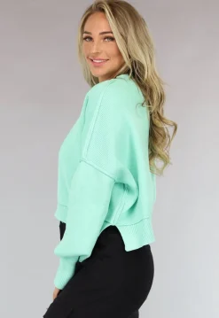 Gebreide Trui met Zichtbare Naden in Turquoise